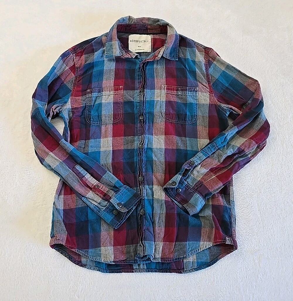 Aeropostale 2014 Plaid Flannel Button Up Shirt Mens Sz Med Preppy Grunge Y2K